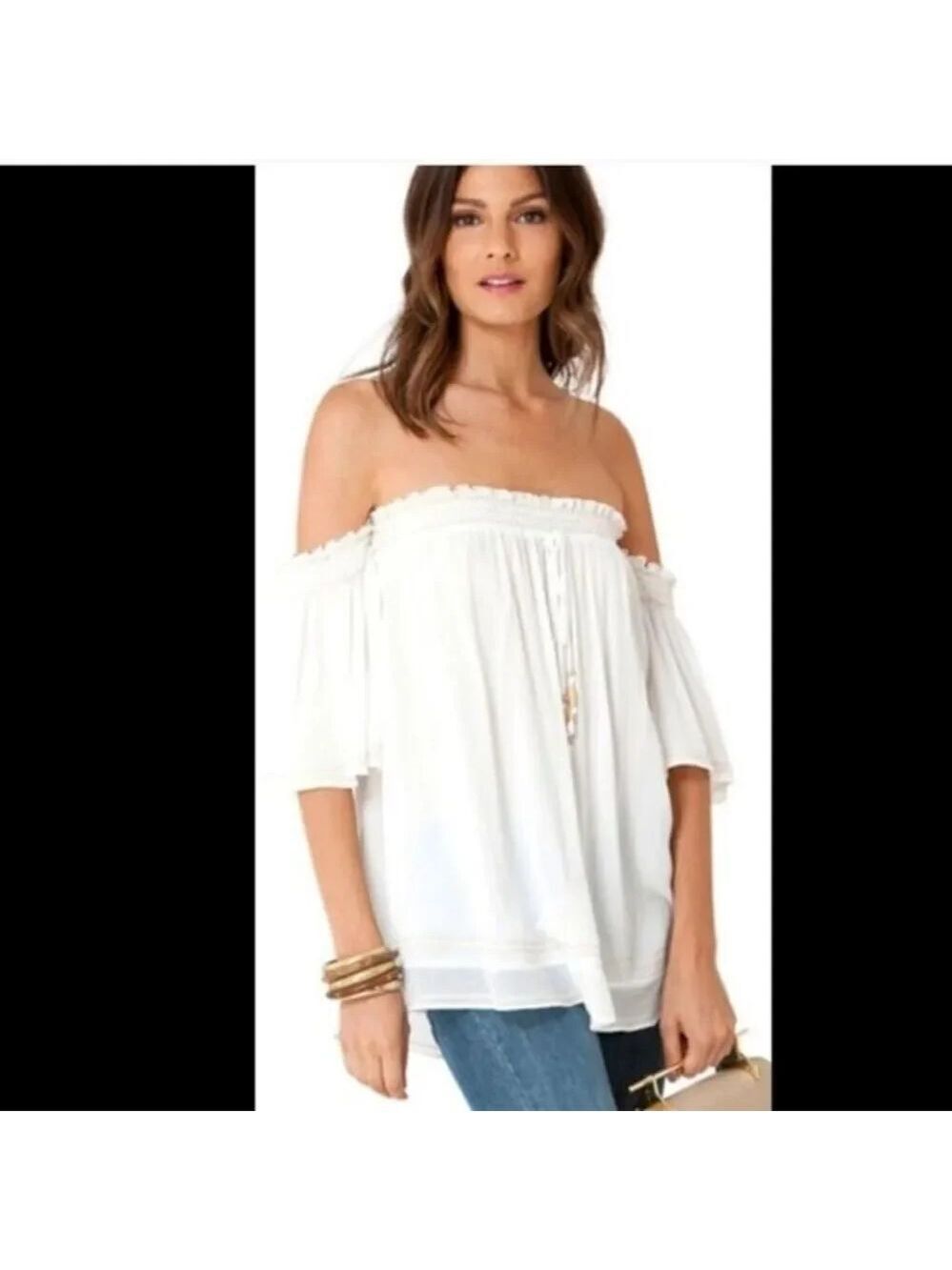 NWOT Hale Bob Off The Shoulder White Top